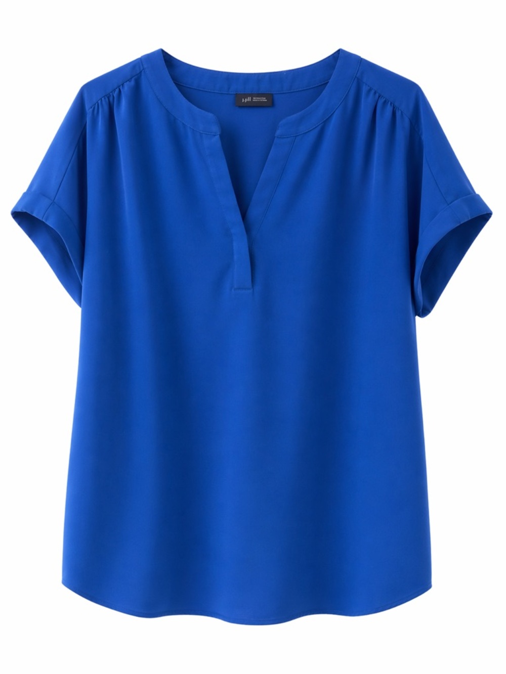 Ladies' Split-Neck Short Sleeve Blouse - Royal Blue